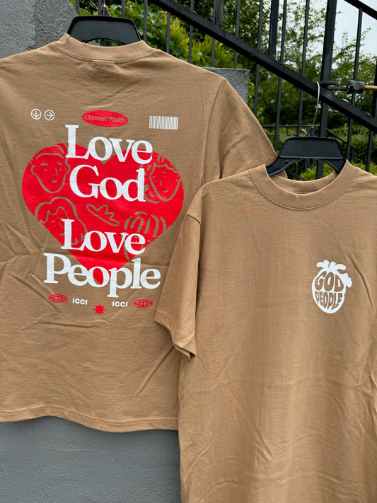 Heavyweight T-Shirt "Love God Love People" Beige