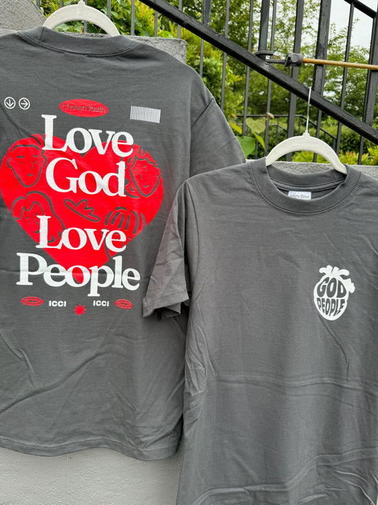 Heavyweight T-Shirt "Love God Love People" Gray