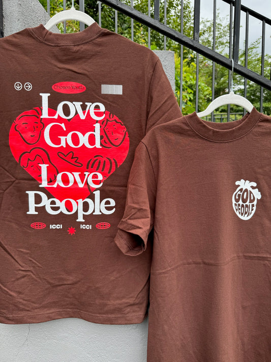 Heavyweight T-Shirt "Love God Love People" Brown